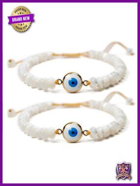 Handmade Evil Eye Bracelet Mother of Pearl Adjustable Macrame